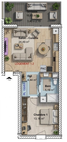 Appartement à vendre 2 pièces CUVRY (57)