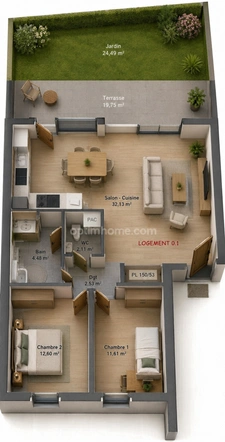 Appartement à 3 pièces  (57)