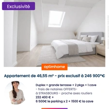 appartement à vendre 2 pièces STRASBOURG (67) avec terrasse, 2 places de stationnement et 1 cellier inclus