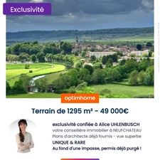Terrain à bâtir avec permis purgé et transférable – 13 ares – Vue superbe sur la vallée du Mouzon NEUFCHATEAU (88)