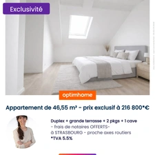 appartement à vendre 2 pièces STRASBOURG (67) avec terrasse, 2 places de stationnement et 1 cellier inclus