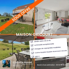 EXCLUSIVITÉ - 02100 GRICOURT - MAISON SEMI-MITOYENNE - DPE C - 3 CHAMBRES - JARDIN PLEIN SUD - GARAGE 