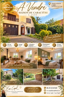 Maison à vendre 5 pièces AGDE (34), maison avec garage + carport et jardin proche plages et commodités 