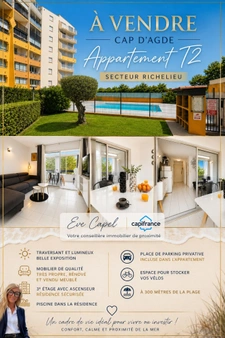 Appartement à vendre 2 pièces LE CAP D'AGDE (34), appartement avec 1 chambre, loggia fermée, avec parking privatif, ascenseur et piscine 