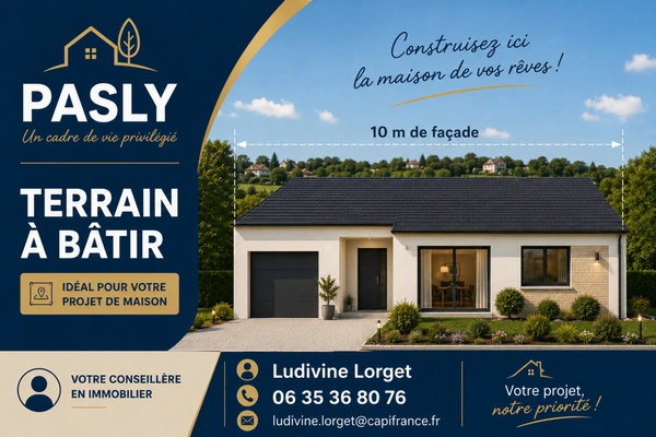 Terrain constructible à vendre de 1320 m² PASLY (02200) – Façade 10m- exposition SUD-EST- idéalement situé