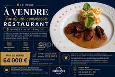 *Quartier Saint François - Le Havre* Fonds de commerce Restaurant 80 m² emplacement numéro 1, vitrine de 8 m.