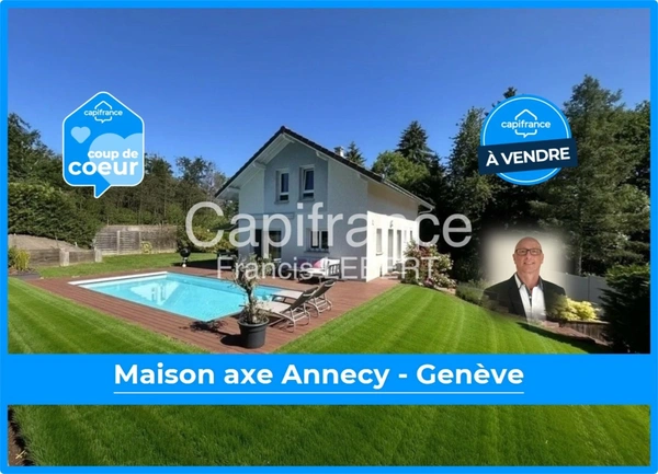 Magnifique maison récente 118m² - sous sol complet - piscine chauffée, sur axe Annecy Genève