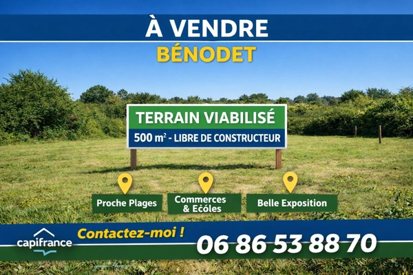 BENODET (29) – Terrain constructible de 500 m², proche commerces et plages