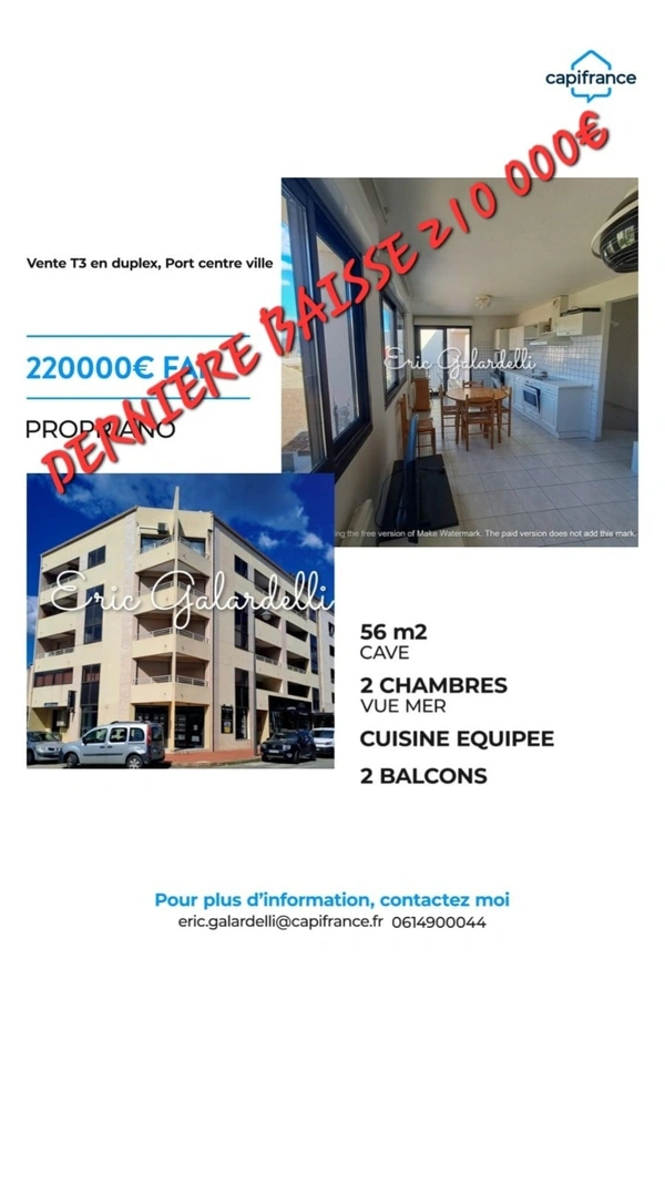PORT DE PROPRIANO  : Votre appartement  3 pièces en duplex lumineux et calme sur cour en plein centre ville, plage et port au pied, idéal primo accedent,investissement locatif où résidence secondaire 
