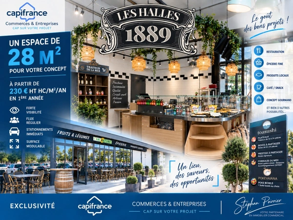 LES HALLES – LOCAL COMMERCIAL 28 M² – 230 € HT HC/M²/AN LA 1ÈRE ANNÉE – FORTE VISIBILITÉ