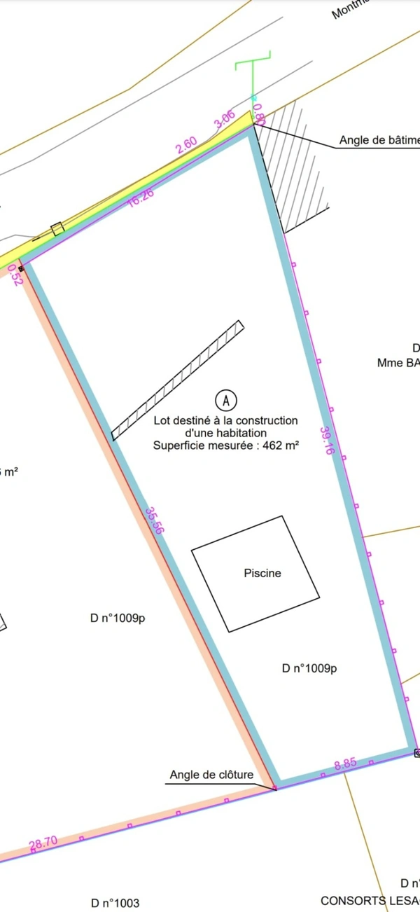 Terrain de 462 M2 Façade de 16M à vendre POMMEUSE (77)