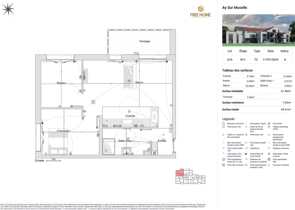 Ay-sur-Moselle – T2bis de 62 m² avec terrasse, cave et stationnement en sous-sol