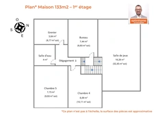 Grande maison familiale 5 chambres + bureau, jardin Ouest & double garage, gare à 10 min