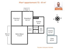 Appartement 3 pièces traversant avec balcon – Rennes Arsenal-Redon