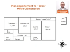 Appartement 3 pièces au pied métro Clémenceau, proche toutes commodités