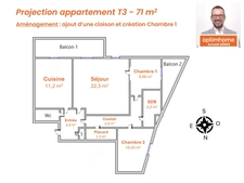 Rennes – La Poterie - Parc du Landry | Appartement 71 m² | 2 balcons | grand garage