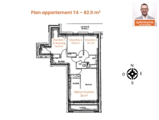 Saint-Hélier, Gare à 5 min à pied  – Appartement ou local pro 4 pièces traversant, 83 m², balcon, ascenseur