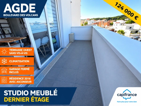 RARE À AGDE – Studio meublé dernier étage avec garage fermé privatif