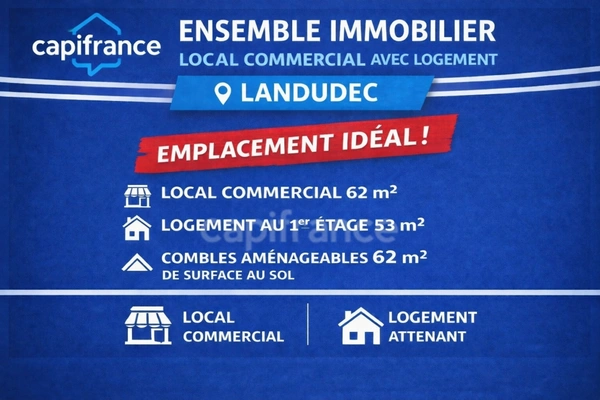Landudec(29) Local commercial + T3  - Centre-bourg - Fort passage, visibilité et stationnement