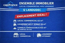 Landudec(29) Local commercial + T3  - Centre-bourg - Fort passage, visibilité et stationnement