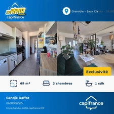Grenoble – T3 69 m² – Vue panoramique en Dernier étage – Balcon – Copropriété sécurisée avec stationnement 