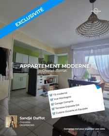 A vendre T3 en étage à Grenoble Chorier-Berriat : résidence récente, terrasse ensoleillée, vue montagnes et garage inclus.