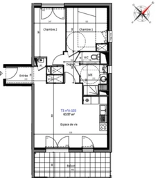 A louer TREILLIERES (44), Appartement T3 Lumineux avec balcon & stationnements