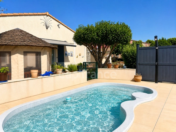 Maison plain pied de 80 m² avec 4 pièces, piscine jacuzzi et panneaux solaires à Vergèze