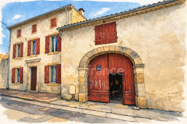 Maison de caractère + bâtiment en pierre 232 m² – accès grands véhicules – 77 m² aménageables
