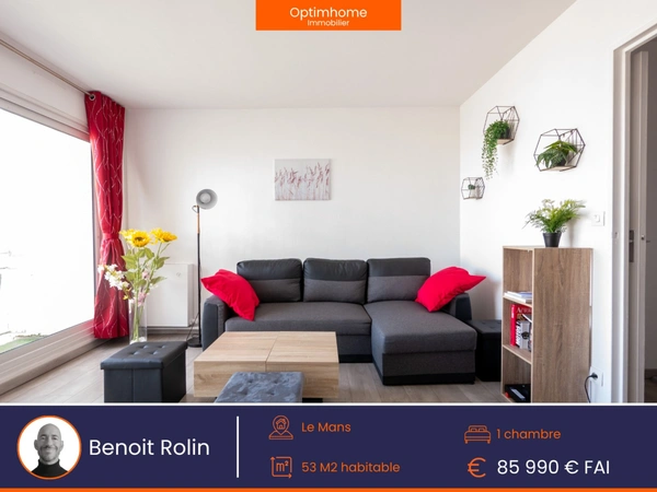 Appartement T2 de 52,88 m² avec balcon, vue panoramique – Le Mans (72) Quartier Est