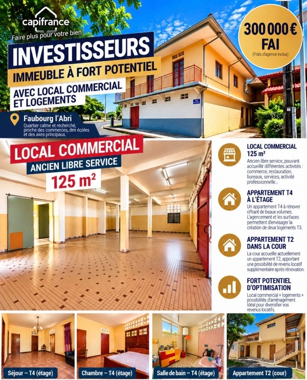 INVESTISSEURS – IMMEUBLE À FORT POTENTIEL AVEC LOCAL COMMERCIAL ET LOGEMENTS