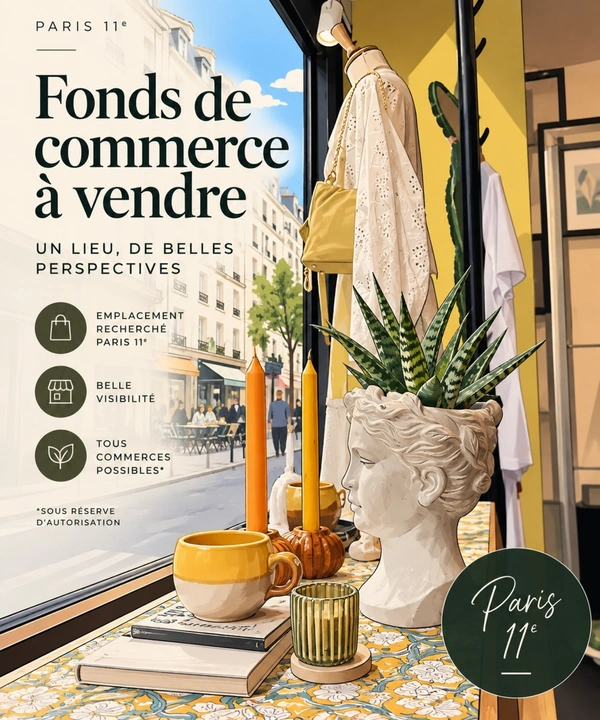Fonds de commerce à vendre PARIS 11EME ARRONDISSEMENT (75) -  OBERKAMPF / PARMENTIER – BOUTIQUE 74 M² – VITRINE 5 M – 162 400 € HONORAIRES D’AGENCE INCLUS – CAUSE DE LA CESSION : RETRAITE