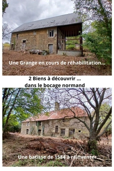 Bâtisse du XVIᵉ siècle à réhabiliter & Grange en cours de travaux – Ensemble foncier de 11 133 m² – Saint-Vigor-des-Monts (50420) 