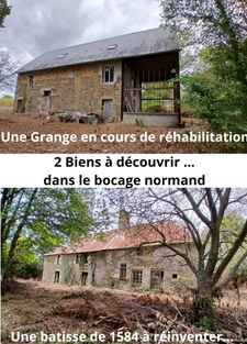 Bâtisse du XVIᵉ siècle à réhabiliter & Grange en cours de travaux – Ensemble foncier de 11 133 m² – Saint-Vigor-des-Monts (50420) 