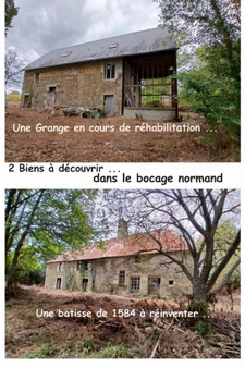 Bâtisse du XVIᵉ siècle à réhabiliter & Grange en cours de travaux – Ensemble foncier de 11 133 m² – Saint-Vigor-des-Monts (50420) 