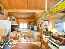 01300 CUZIEU MAISON BOIS MASSIF TYPE CHALET, 146 m² ,PLAIN-PIED TERRASSE, GARAGE,PISCINE, TERRAIN 1100 M2