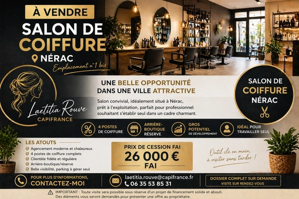 ✂️ À VENDRE – FONDS DE COMMERCE SALON DE COIFFURE – NÉRAC