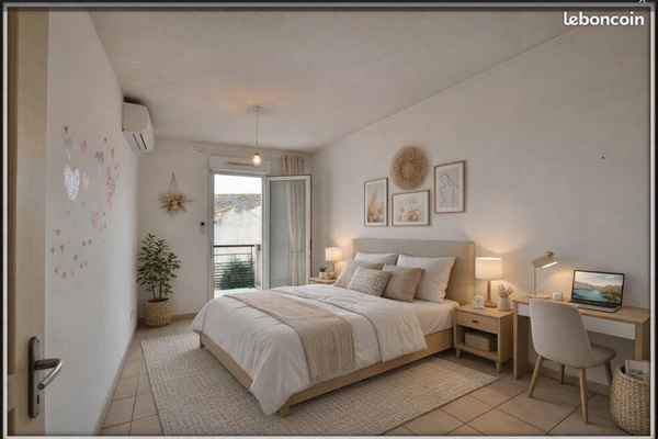  Pézenas – Dernier étage – T2 avec mezzanine, terrasse, climatisation et parking