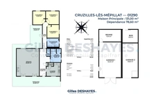 CRUZILLES-LÈS-MÉPILLAT (01290) – TOUT DE PLAIN-PIED – 3 CHAMBRES – PISCINE 12 × 4 – 78,6 M² DE DÉPENDANCES – TERRAIN 2 710 M²