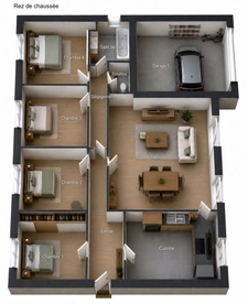 Pavillon plain pied, 3 chambres, 1230 m² de terrain clos de murs