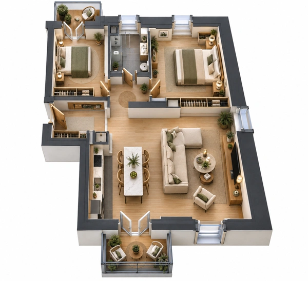 À 100 M DE LA PLAGE – SUPERBE T3 NEUF DE 72 M² AVEC 2 BALCONS