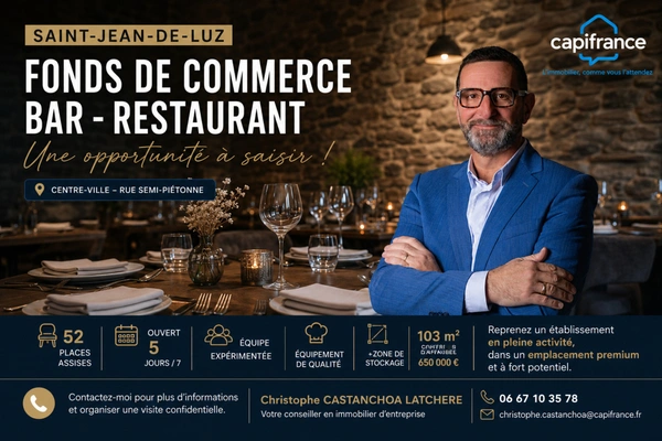 Fonds de commerce Bar – Restaurant à vendre | Saint-Jean-de-Luz – Centre-ville