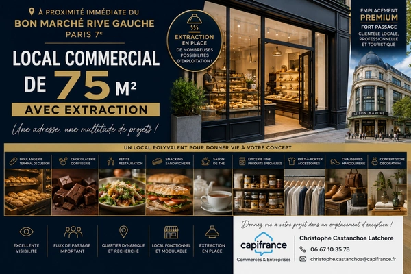 EMPLACEMENT PREMIUM À DEUX PAS DU BON MARCHÉ RIVE GAUCHE – LOCAL COMMERCIAL DE 75 M² AVEC EXTRACTION