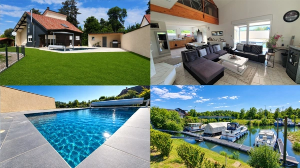 Propriété avec maison 5 pièces  - piscine - hangar pour bateau et place de port 