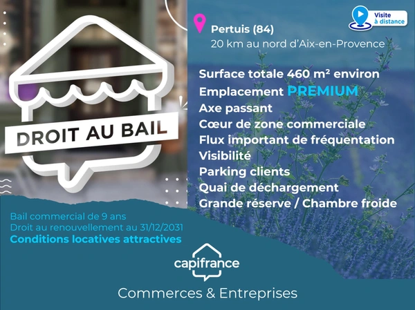 Local commercial 460 m² emplacement PREMIUM - Bail à céder PERTUIS (84)